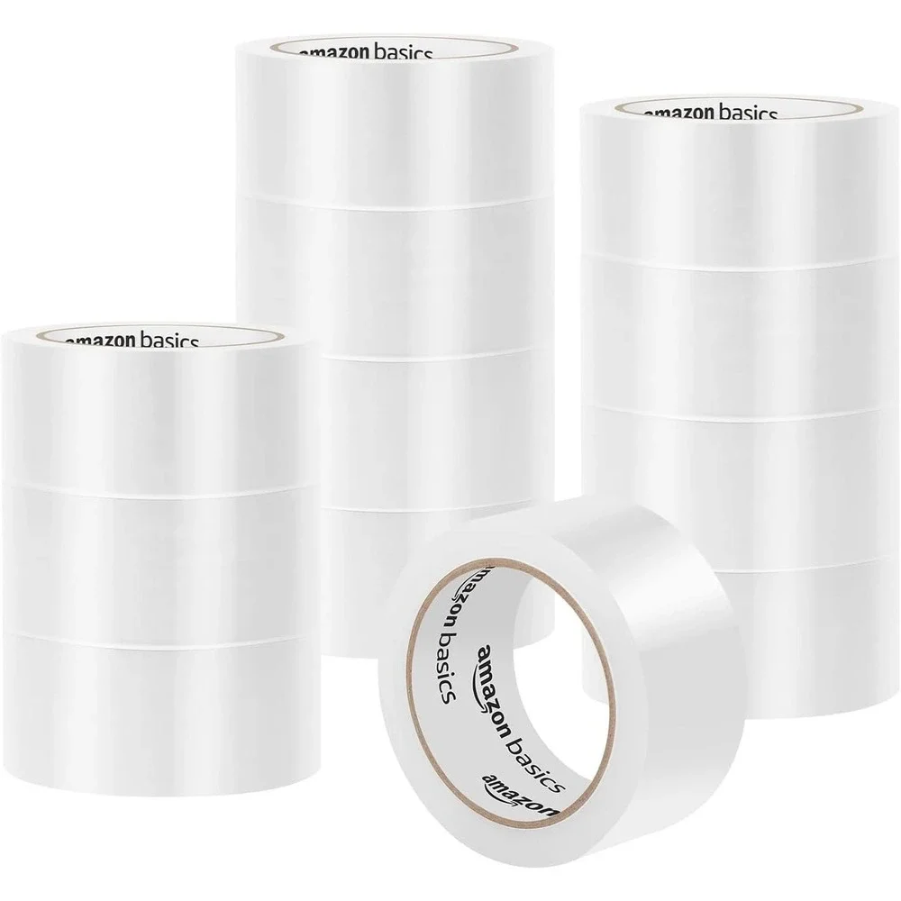 Package Sealing Tape 1.88 in x 54.6 yds Amazon Basics Clear Low Odor - 12 Pack